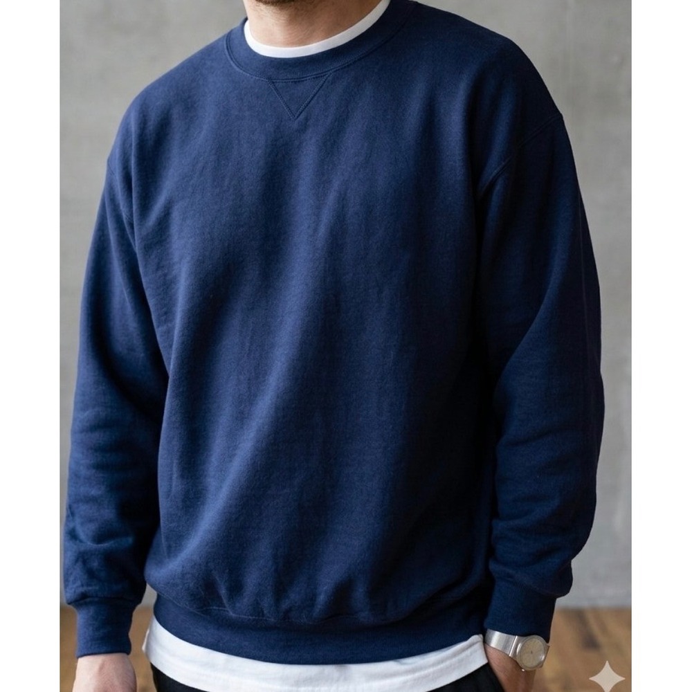 Vintage Hanes Ultimate Cotton PrintPro Crewneck Sweatshirt 2XL Navy Blank Heavy